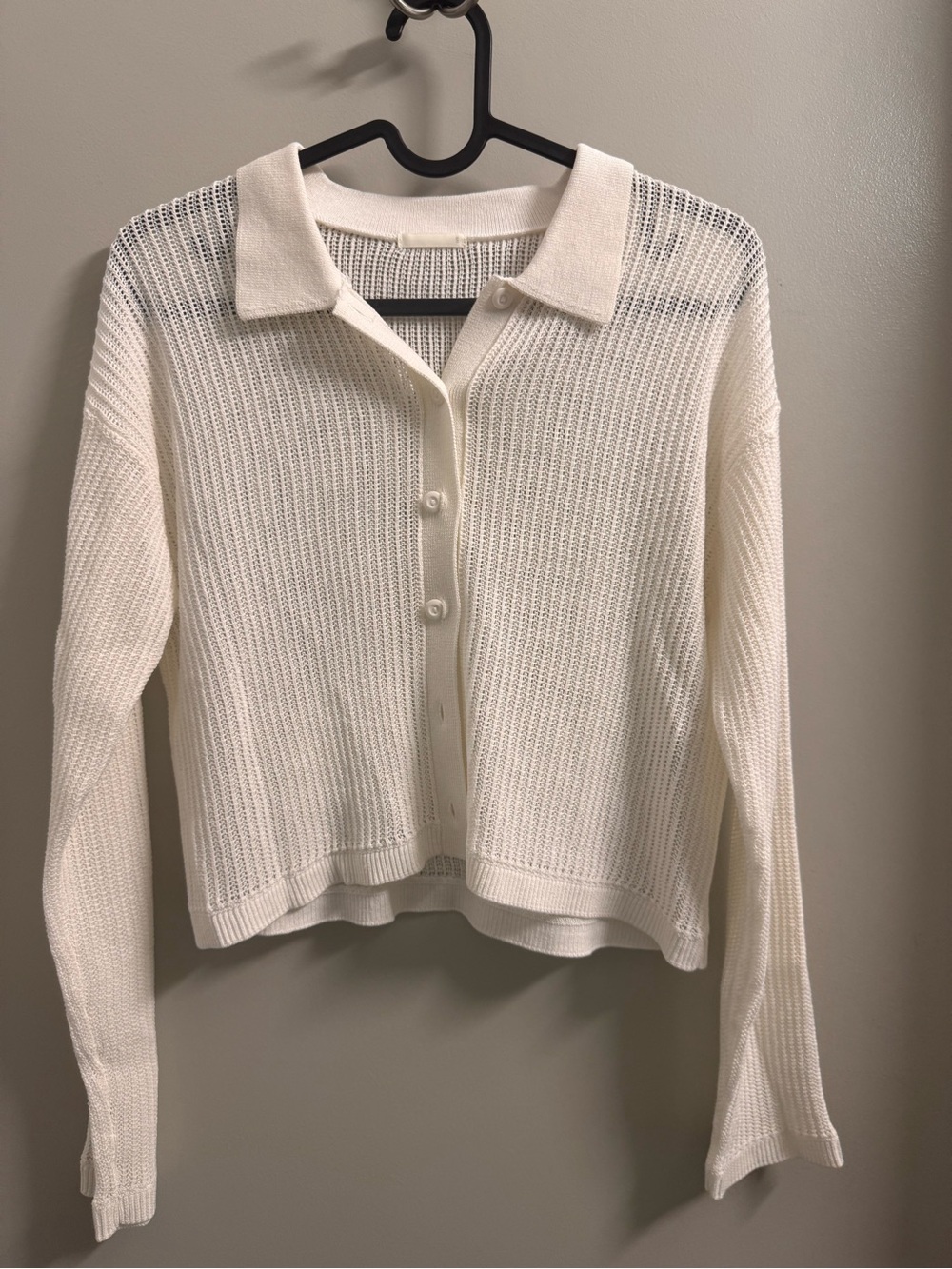 *NWOT* GU Lightweight Open Knit Button-Up Cardigan - Cream